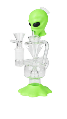 Glass Recycler Alien Waterpipe 7" Silicone
