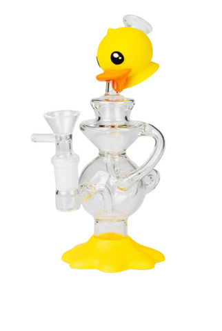Glass Recycler Duck Waterpipe 7" Silicone